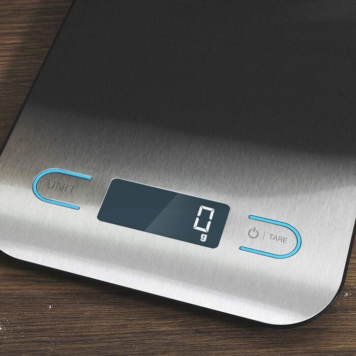 Кухонні ваги CookControl 10000 з підключенням до програми, нержавіюча сталь, зважування від 1 г до 5 кг, LCD-дисплей, плоский дизайн, антифнгерпринт-покриття, сенсорне управління