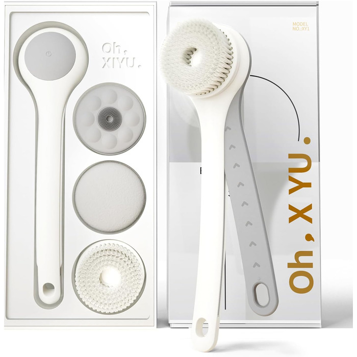 Електрична щітка для спини, м'яка ексфоліація, довгоручна душова щітка, допомога у нанесенні крему для жінок, чоловіків, людей похилого віку, глибоке очищення для всіх типів шкіри, гарна піна - Рожева (Перламутровий)