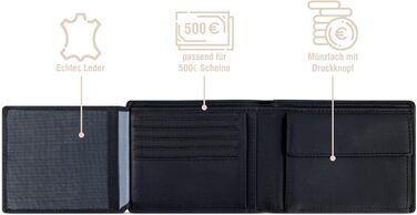 Bugatti Lima Wallet for Men, Genuine Leather, Black Crossbody Wallet