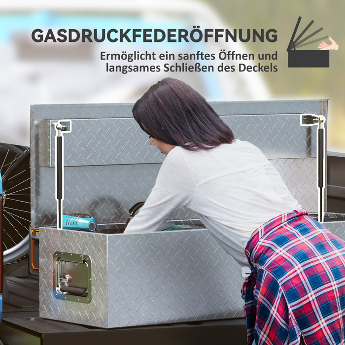 HOMCOM Tool Box Storage Box made of Aluminum with Side Handles, Lock and Keys, Truck Tool Box, Storage Box for Trailer, 99 x 33 x 25.5 cm | Aosom