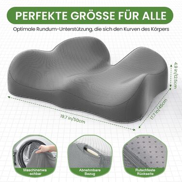 Подушка для сидіння з піни з пам'яті для куприкового болю, ергономічна подушка Coccyx для офісу, дому, авто та інвалідного візка, антиковзаюча основа (Сіра)