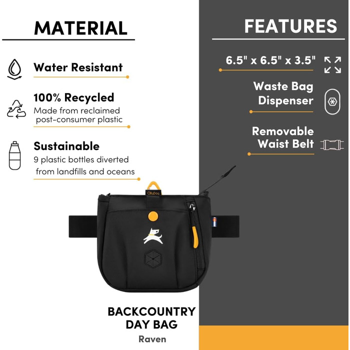 ОлліДог Backcountry Tagestasche - сумка для ласощів та відходів для собак, з кліпсою на пояс, Raven S'25