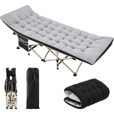 Ліжко складане Yaheetech з матрацом для кемпінгу, сіре (191x67 см, до 150 кг) + Чохол та кишені