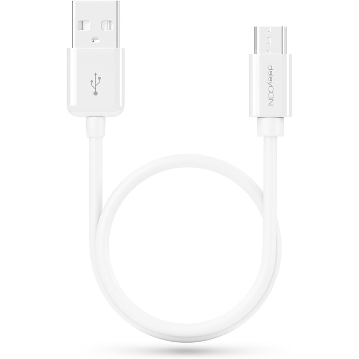 Кабель Micro USB deleyCON 0.15м для Android, смартфонів, планшетів - білий