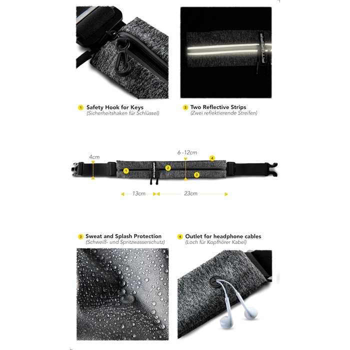 Пояс для телефону Fitgriff® - спортивний пояс для бігу, джогінгу, фітнесу. Підходить для смартфонів S–M (62–90 см обхват талії), M-L (85–120 см обхват талії). Колір: сірий