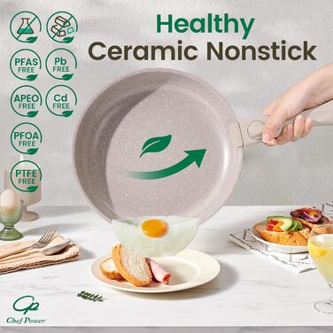 Набір посуду Chef Power Keramik 19 частин, антипригарне покриття, знімний ручка, для індукції, сумісний з духовкою, для кемпінгу, Mocca-Taupe