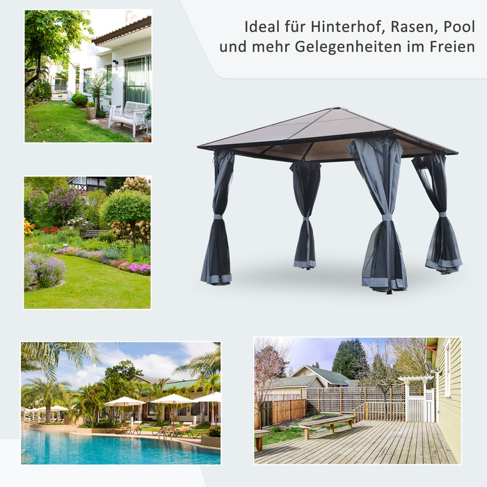 Outsunny 3 x 3m Gazebo Garden Pavilion Party Tent with Side Panels PC Roof Aluminum Dark Grey | Aosom