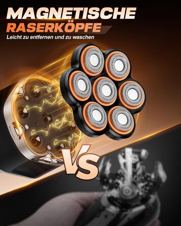 Електрична бритва для голови Glatzenrasierer Herren 7D з LED дисплеєм, водонепроникна (IPX5), чорна