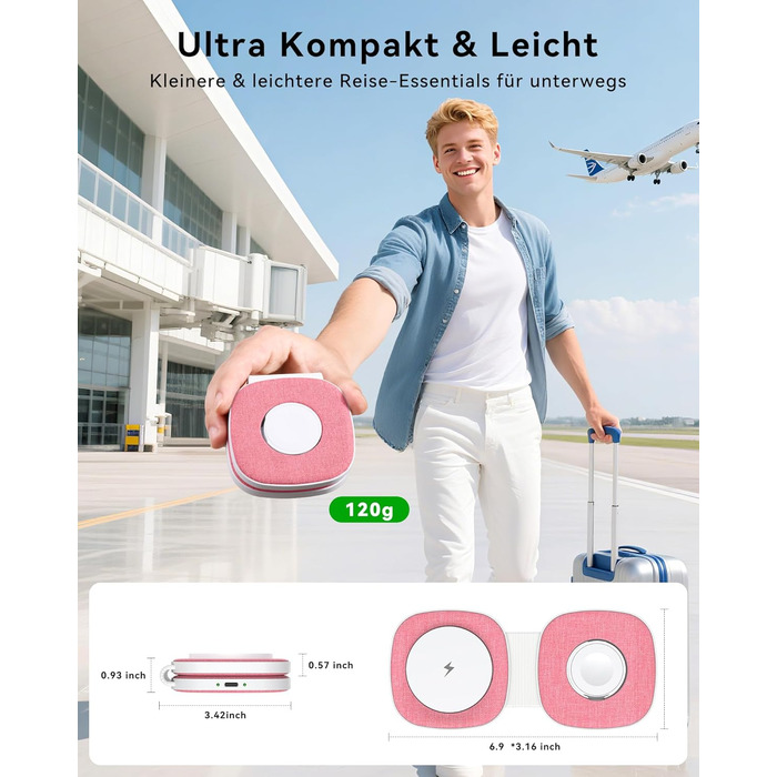 Зарядна станція 2-в-1 для Apple Watch та iPhone MagSafe (Рожева) з мережею 20W