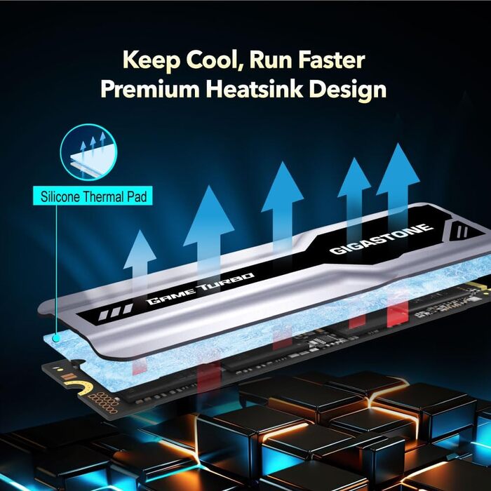 Gigastone M.2 SSD 1TB з радіатором: NVMe SSD 2280 PCIe Gen3 для ігор, графіки та відеомонтажу. Сумісний з ноутбуками та ПК. Швидкість до 3400 МБ/с