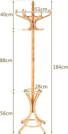 GIANTEX Coat Rack with Umbrella Stand, Clothes Rack Wood with 12 Clothes Hooks, Wooden Coat Tree Freestanding, Standing Coat Rack for Entryway Living Room (white) (natural)