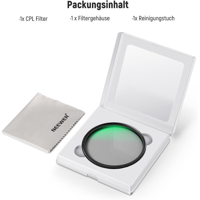 NEEWER Поляризаційний фільтр 67mm з 24 шарами, Nano MC CPL, для об'єктивів камери, зменшує відблиски та покращує контраст | HD скло