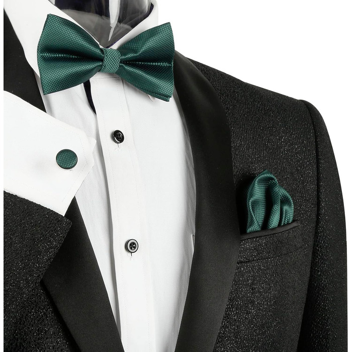 Набір краватка-метелик, запонки та хустинка Alizeal для чоловіків (лісово-зелений)