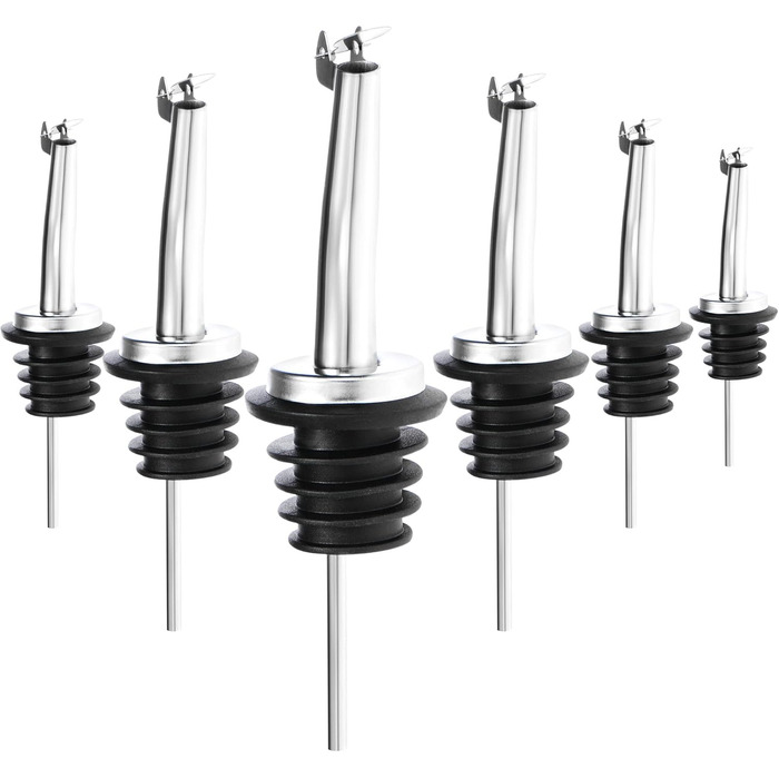 Виливники для пляшок Com-Four® 6 шт. з нержавіючої сталі – дозатор для алкоголю, олії, оцту – для бару, коктейлів, сумісний з усіма пляшками (сріблясті, з кришкою та без)