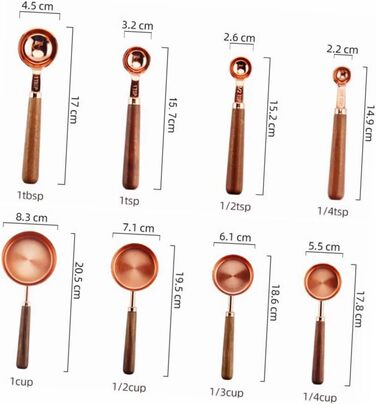 8-Piece Rose Gold Multifunctional Measuring Cup and Spoon Set with Handles - For Baking and Cooking