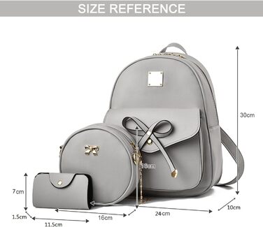 Жіночий рюкзак з PU шкіри: стильний щоденний рюкзак для подорожей, школи та роботи. Комплект сумок (сірий 03)