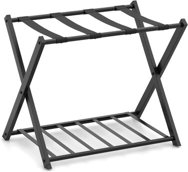 GIANTEX Folding Luggage Rack, 2-Tier, 68 x 43 x 58 cm Luggage Shelf, Baggage Rack, Metal, Space-Saving Luggage Stand for Bedroom, Guest Room, Hotel, Black (2 Pieces, Black) (1 Piece, Black)