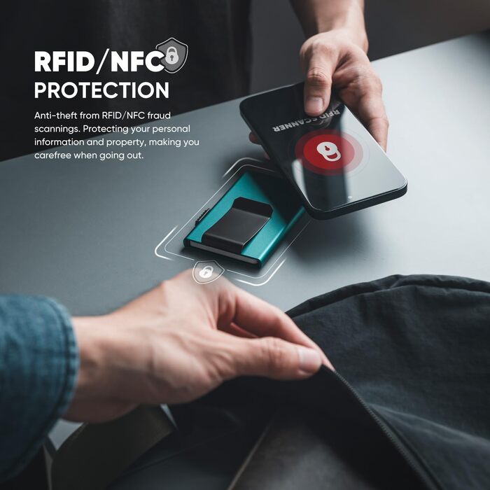 Чоловічий картхолдер VULKIT з RFID-захистом та Pop-Up системою, мінімалістичний тонкий гаманець зі сталевою затискачею для купюр (Смарагдово-зелений)