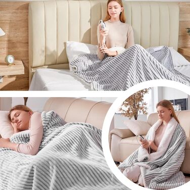 Електрична ковдра з автовимкненням YDW 200x180 см - тепла та затишна ковдра для ліжка з захистом від перегріву, миється