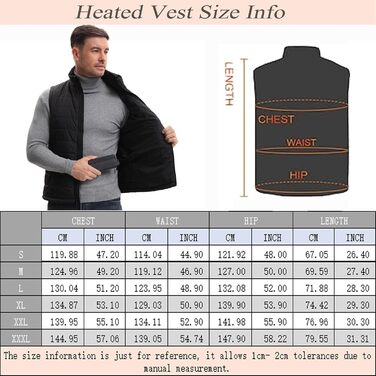 Обогріваючий жилет для чоловіків та жінок з акумулятором, 13 зон обігріву, 3 режими температури, чорний, L