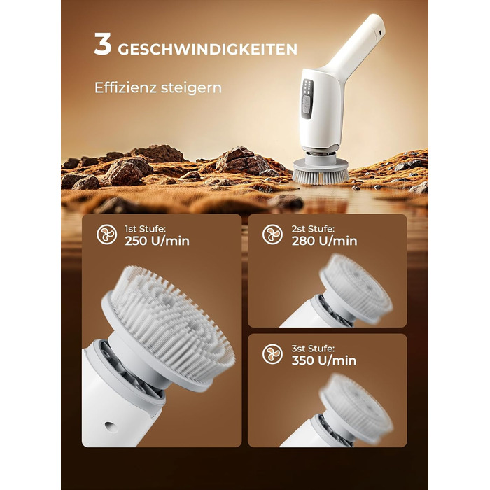 Електрична щітка для прибирання 9 в 1 з набором насадок, 70 хв зарядки, для ванної, плитки, авто, біла