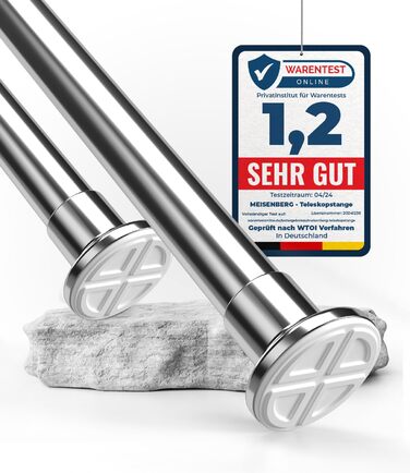 Штанга для карнизів без свердління, діаметр 25 мм, телескопічна - для душу, вікон, кімнат, кухні (70-120 см, 90-160 см), нержавіюча сталь срібна