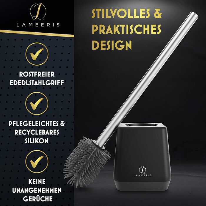 Силіконова щітка для унітазу з тримачем, чорна - без свердління, для гігієни