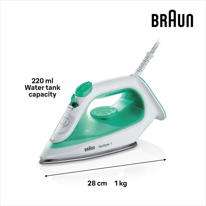 Праска Braun TexStyle 1 SI1019RD: потужна та зручна для дому, 1.9 кВт, 120 г/хв, антипригарна підошва, підходить для водопровідної води