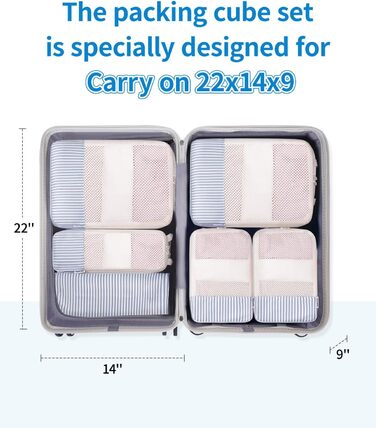 Набір органайзерів для валізи Narwey (6 шт.) - Кубики для пакування, компресійні мішки, органайзери для подорожей (Смугастий)