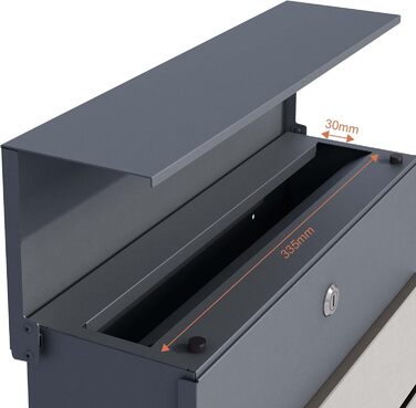 Поштовий ящик настінний сталевий V63 антрацит з дерев'яним декором 410x130x370 мм, з замком, плавним закриттям та відділенням для газет