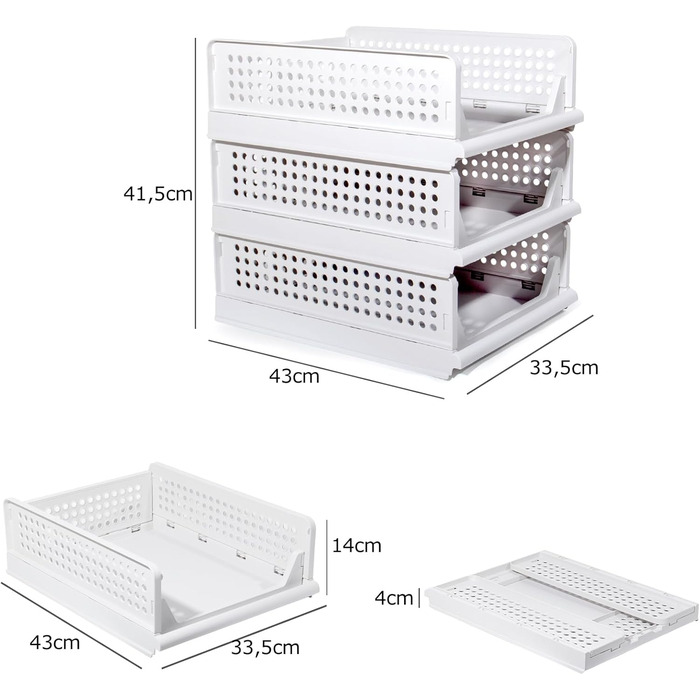 Closet Organizer 3-Piece Set, Foldable Storage Box, Organization System for Drawers, Lockers, and Closets (White) (Width-14cm*6)