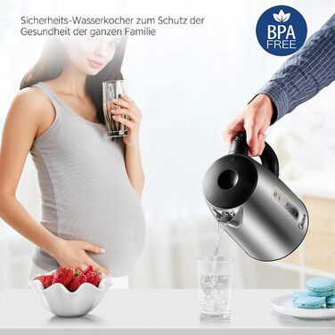 Midea 1.7L Stainless Steel Electric Kettle - Fast Boil, LED Display, 360° Base, BPA-Free