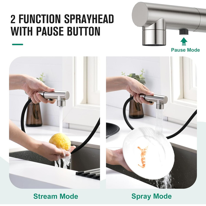 Кран кухонний CREA з 3 функціями, висувна лійка, поворот на 360°, матовий (з нержавіючої сталі)