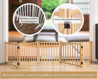 Дверцята для собак з дерева, розкладні, для кухні, коридору, вітальні, на сходи, кутова установка, підходять для собак маленьких та середніх порід, дерев'яного кольору, 2P 58см, захисний загін для собак (5-58)