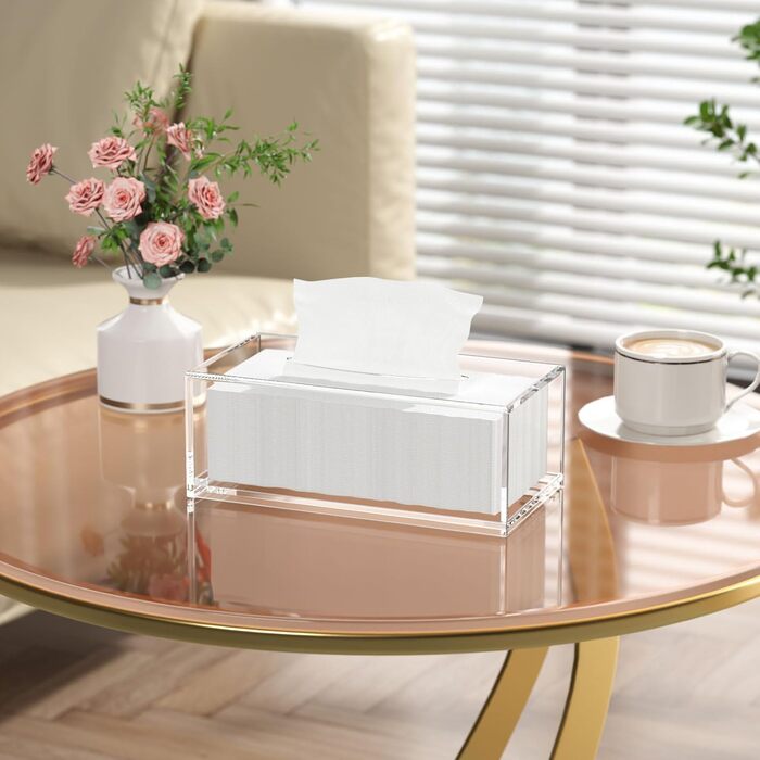 AITEE Acrylic Cosmetic Tissue Box: 25x13x9 cm Clear Tissue Box with Magnetic Lid for Dining Room, Bathroom, Bedroom, Office, Coffee Table, Car