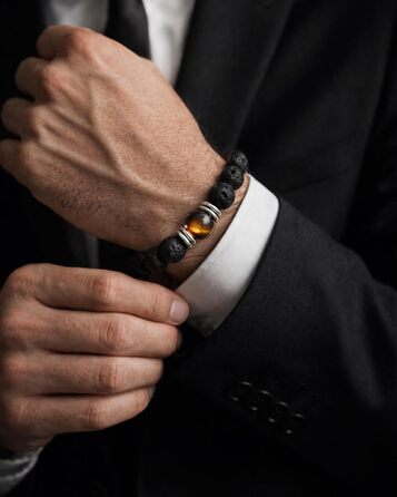 Браслет чоловічий 9 O'Clock Perlenarmband з оніксу 8мм, еластичний, ручної роботи (Німеччина), чорно-коричневий