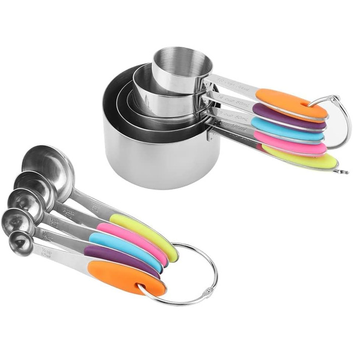 10-Piece Stainless Steel Measuring Cups with Thickened Silicone Handle, Multi-functional for Kitchen Cooking Baking