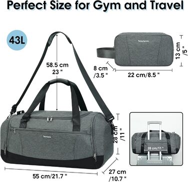 Sports Bag Backpack Duffle Bag for Men with Shoe Compartment & Wet Compartment and Toiletry Bag Weekender Bag Women's Gym Bag with Trolley Sleeve, Grey