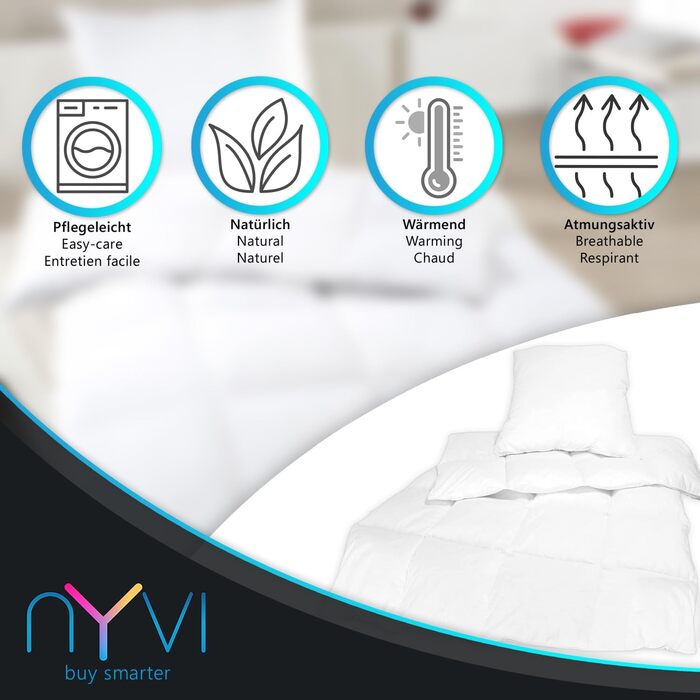 Комплект постільної білизни MYNE NYVI DreamScience Comfort 135x200 см, 4 предмети: 2 ковдри, 2 подушки, 90% пухові пера, 10% пух, чохол 100% бавовна, Oeko-TEX 100, для алергіків