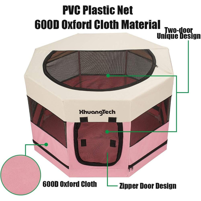 Клітка-загон для собак, котів, кроликів та морських свинок XhuangTech, рожева, з м'якого матеріалу, складана, 87.6 x 87.6 x 54.9 см