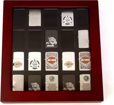 Display cases for 20 lighters, made of wood and glass, beautiful presentation