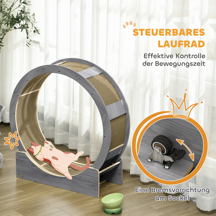 PawHut Cat Wheel, 91 cm Cat Exercise Wheel with Brake, Scratching Board, Cat Wheel for Healthy Movement, Relaxation, Grey | Aosom