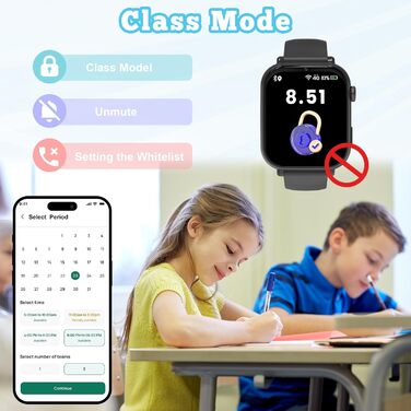 Дитячий розумний годинник GPS з телефоном та 4G, чорний: відеодзвінки, чат, шкільний режим, ігри, калькулятор, крокомір