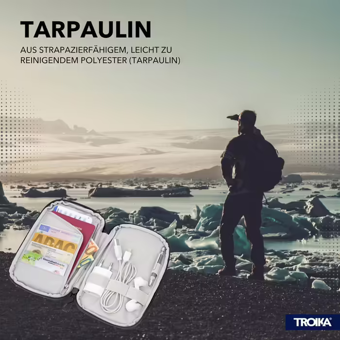 Органайзер для подорожей і кабелів TROIKA Smart Traveller, чорний, поліестер, поліуретан, з фронтальною кишенею, на блискавці, з відділеннями для карт