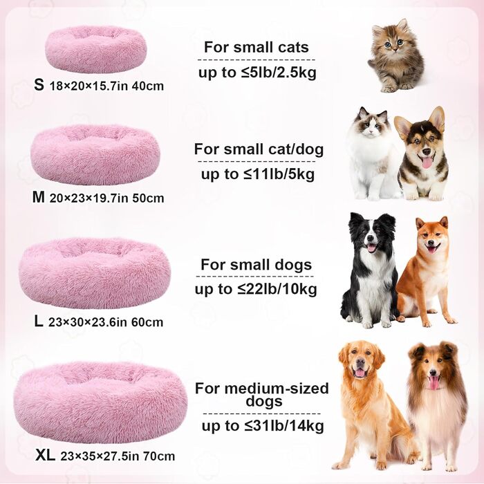 М'яке кругле ліжко для собак та котів, 50 см, рожеве. Легко миється, не слизьке, розмір L 50x50x20 см