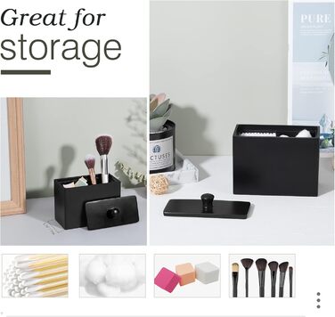 Організатор для ватних паличок та дисків Luxspire з 2 відсіками, чорний матовий, білий