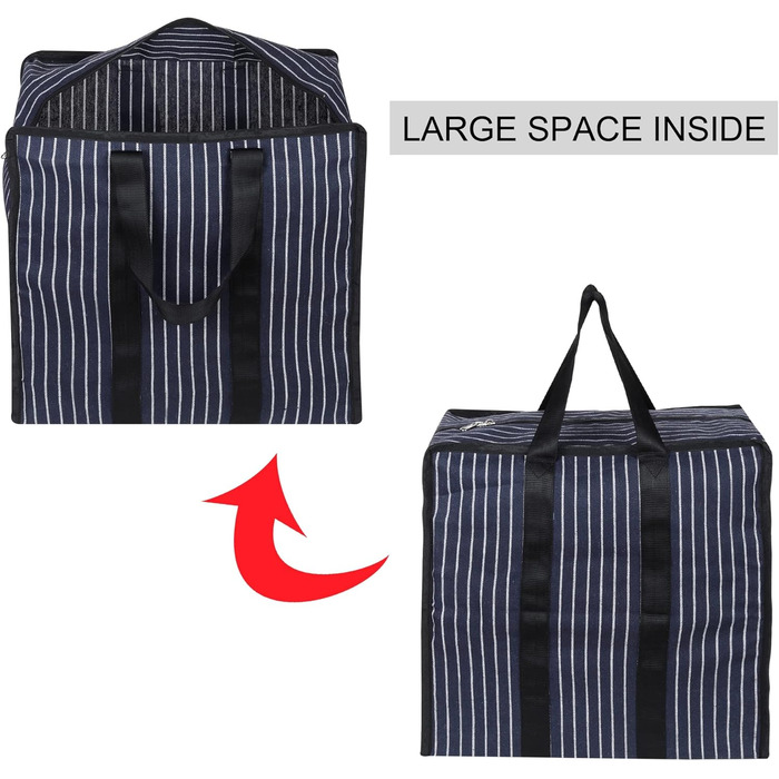 Double R Bags Multi-Purpose Canvas Shopping Bag, Extra Large, Durable, Reusable, with Strong Handles and Zippered Bottom (2 Pack, Navy Blue)