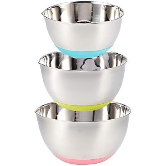 Набір мисок з нержавіючої сталі FAB4HOME (1.5L, 3L, 5L) з силіконовим дном та виливом - 3 шт.