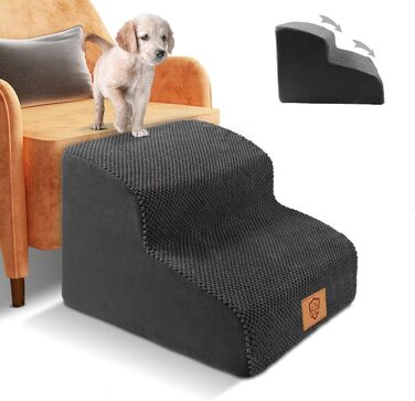 Myiosus Dog Stairs for Bed, 2-Step Foam Pet Stairs for Sofa with Removable Waterproof Cover, Non-Slip Dog Ramp Ladder for Small Dogs and Cats, 40 x 40 x 30 cm, Black