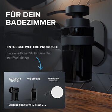 ovimar Soap Dispenser Lokta | black | Wall Mount No Drilling | made of stainless steel and black glass | Large opening | Easy to refill | Suitable for bathroom or kitchen | Hand sanitizer dispenser